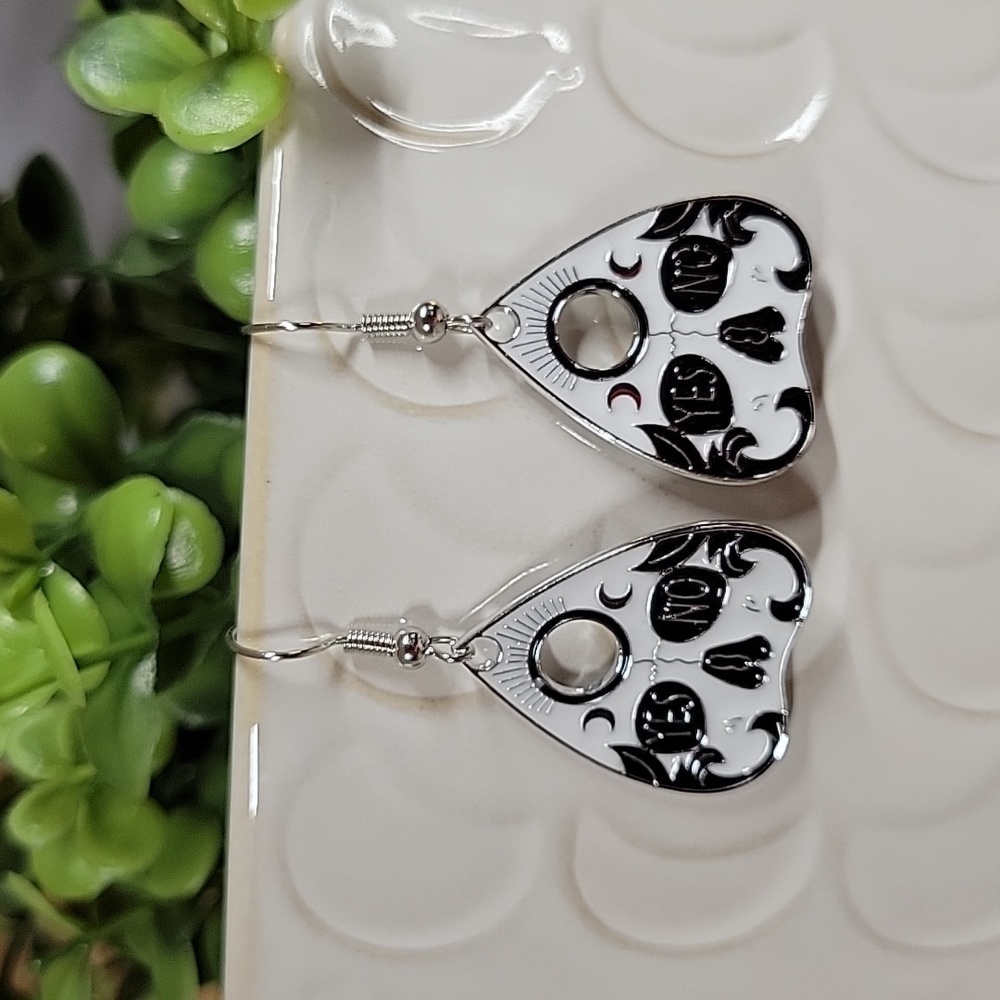 Last Pair Crescent Moon Skull Planchette Drop Earrings